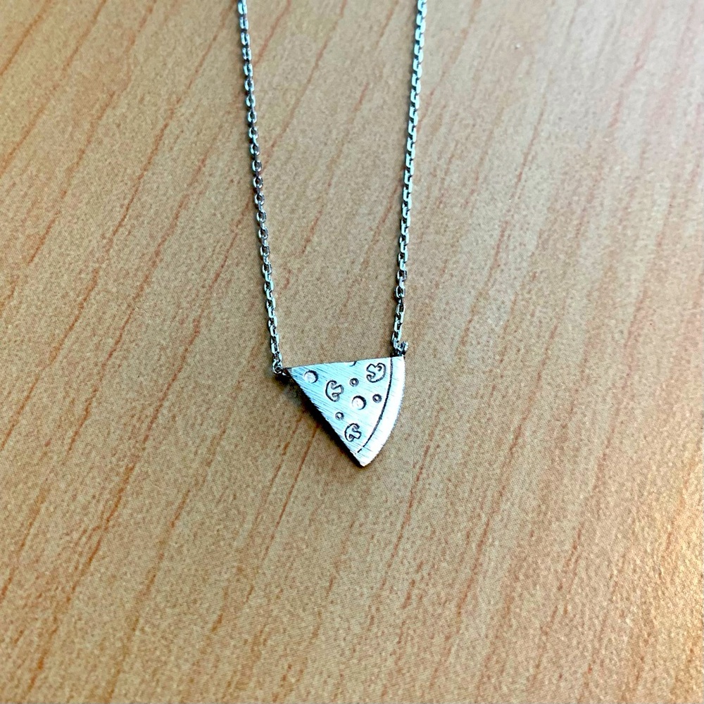 Silver pizza slice charm necklace